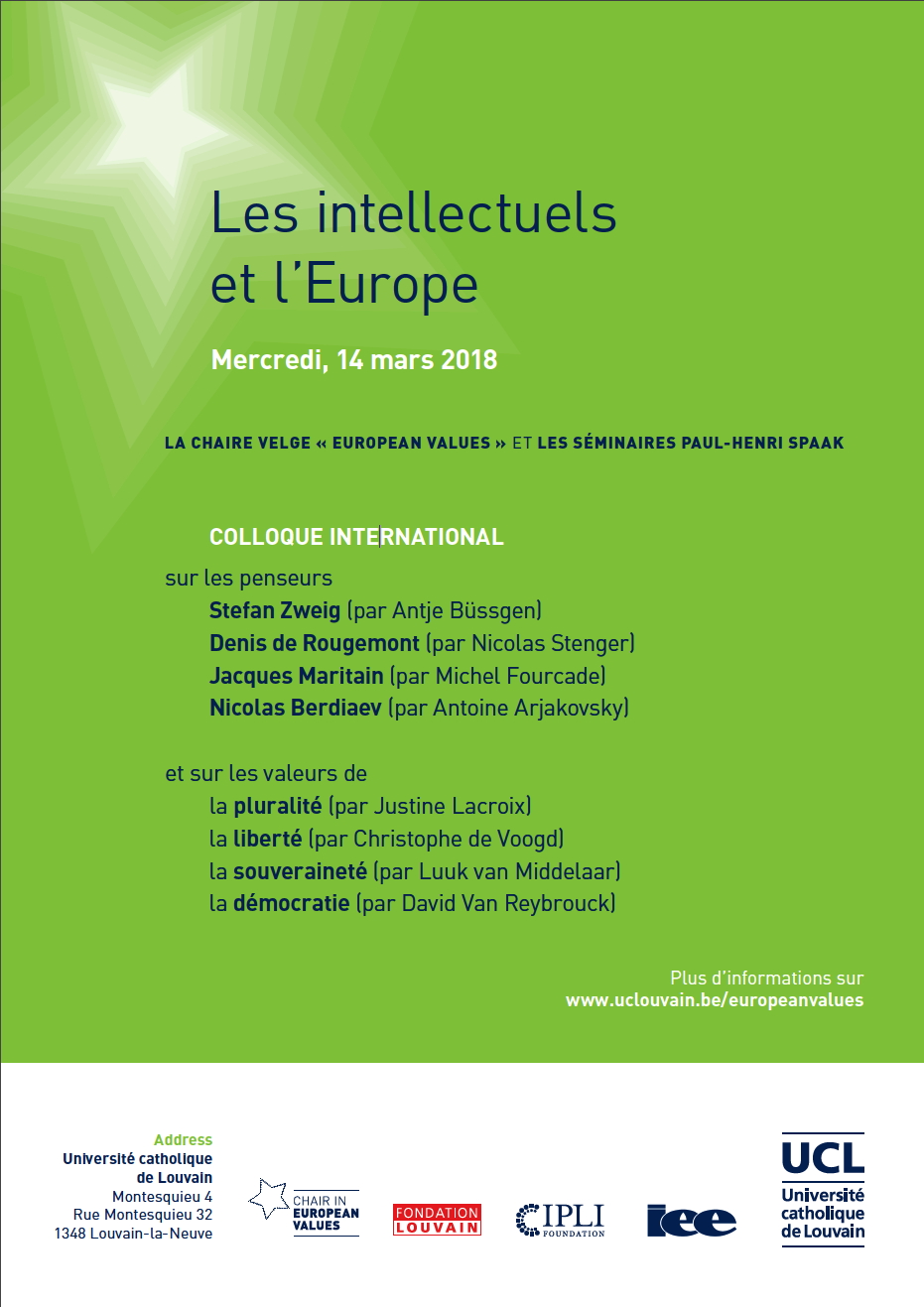 Affiche Louvain-la-Neuve. Colloque sur les intellectuels et l|Europe. 01. 2018-03-14
